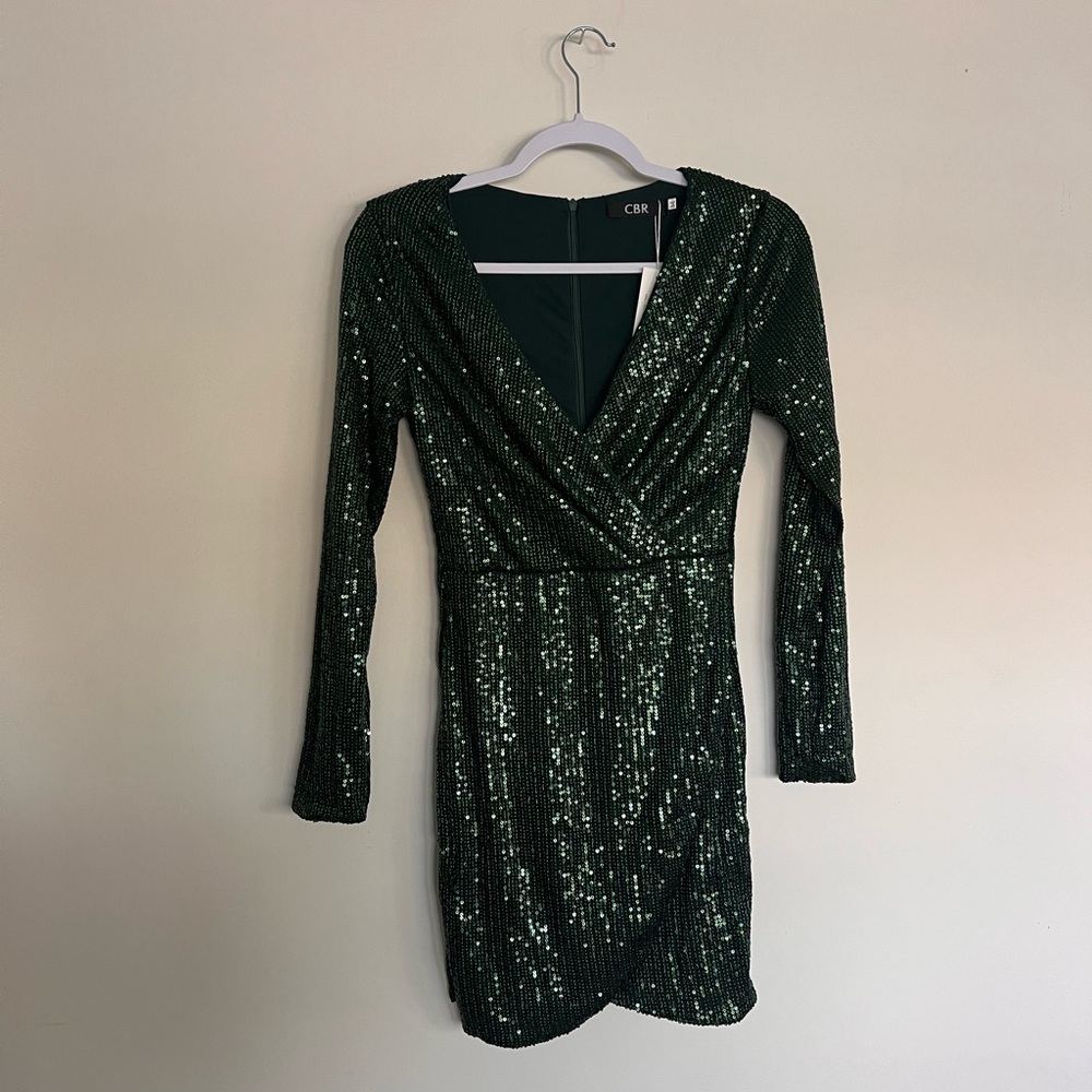 CBR Green Sequin Wrap Dress Size M